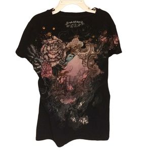 Black printed graphic teeshirt. Women’s Size M